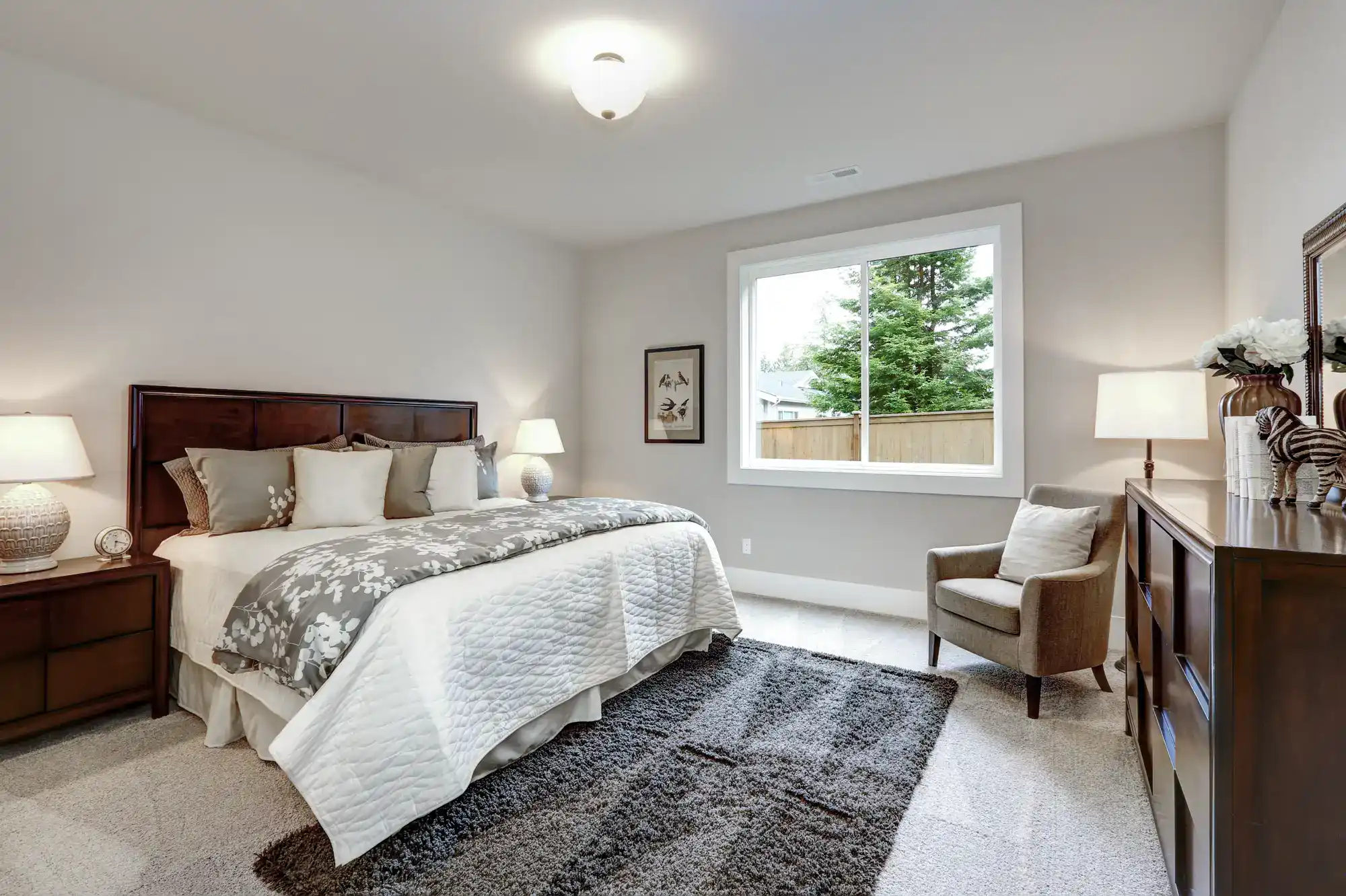 Primary bedroom inside townhomes in Sugar Hill GA for rent at SkyMor Sugar Hill